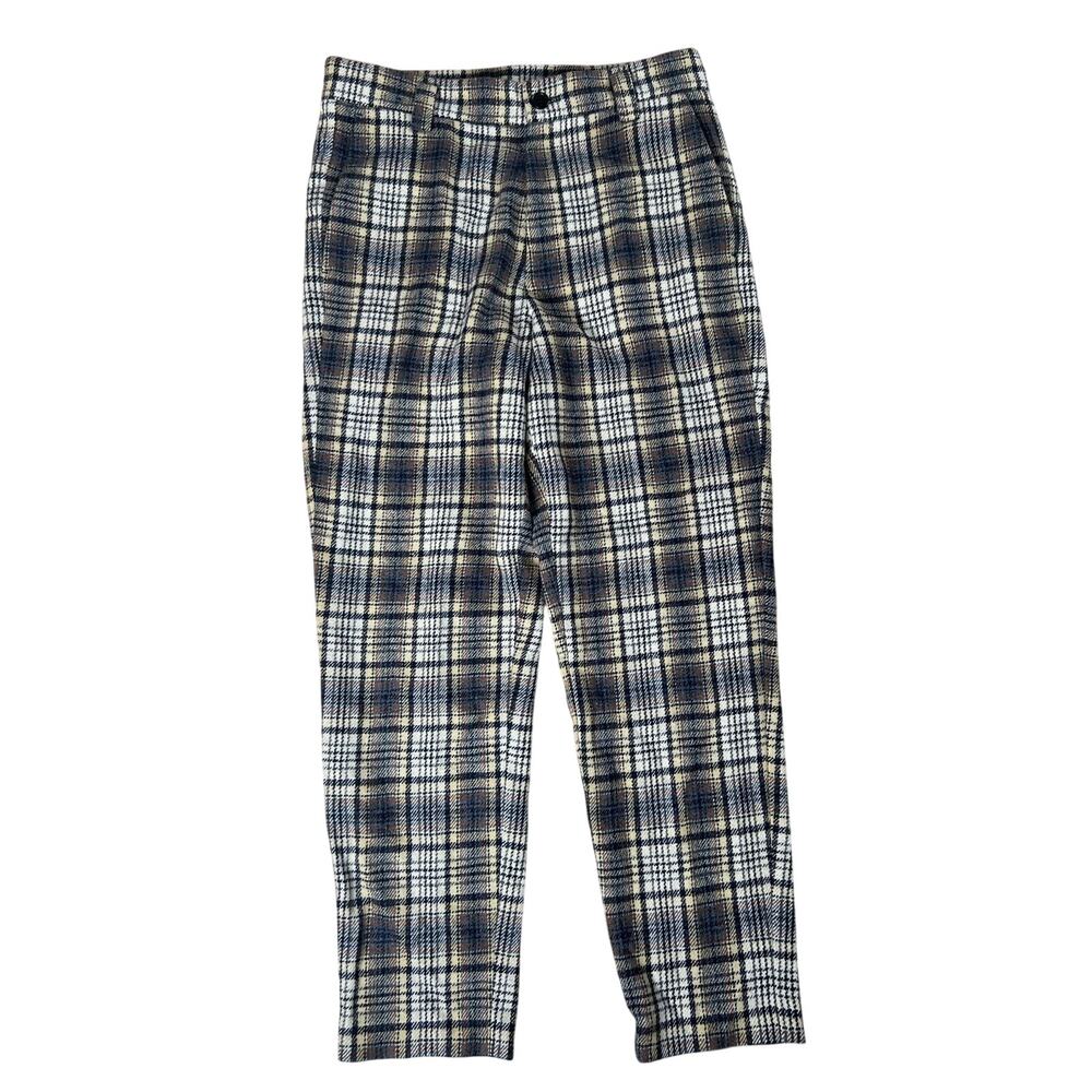 Sienna Pants Womens 12 Beige Plaid Ankle Wool Polyester Slim Lined Pockets Zip